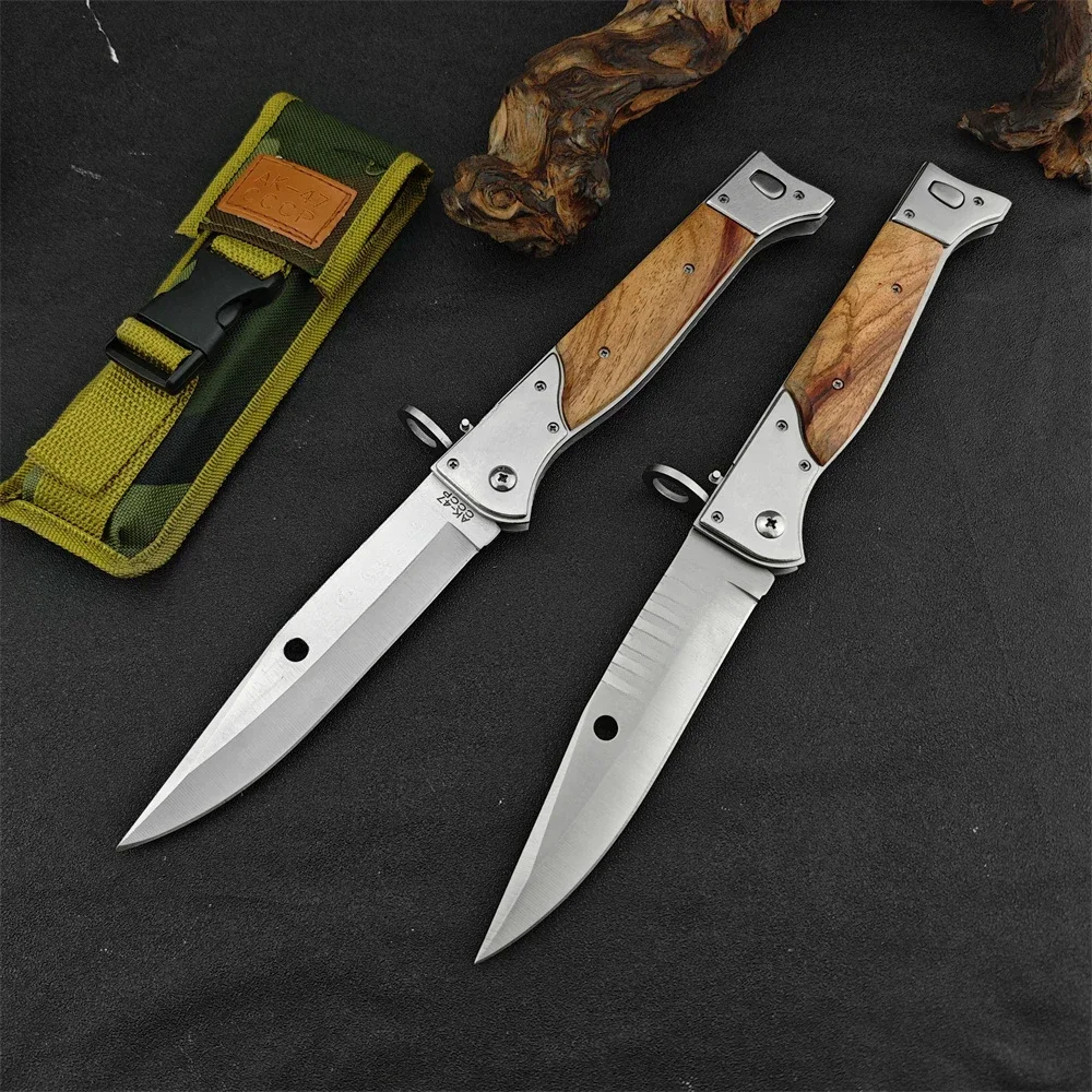 AK47 CCCP Pocket Folding Knife High Hardness 440C Blade Colored Wooden Handle Outdoor Survival Camping Hunting EDC Tool