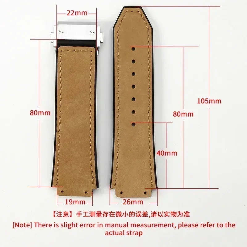 19x26mm Sweatproof Odorless Genuine Cow Leather Watchbands for Hublot Yubo Big Bang Series Exquisite Non-slip Silicone Strap