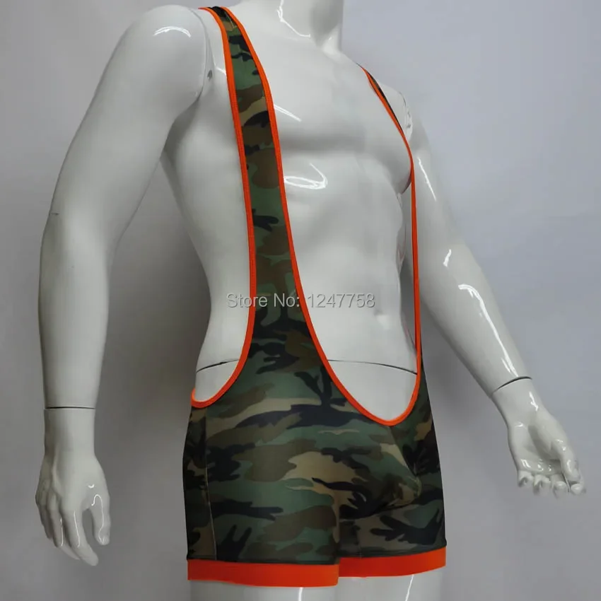 Man's Backless Camouflage Bodysuit Underwear Back Empty Singlet Wrestling Leotard Vest