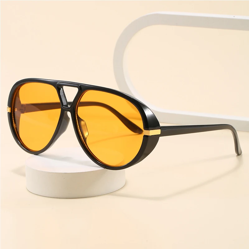 Óculos de sol do carro moda oversized piloto oval óculos de sol feminino estilo punk vintage feixe duplo tons para senhora ao ar livre óculos