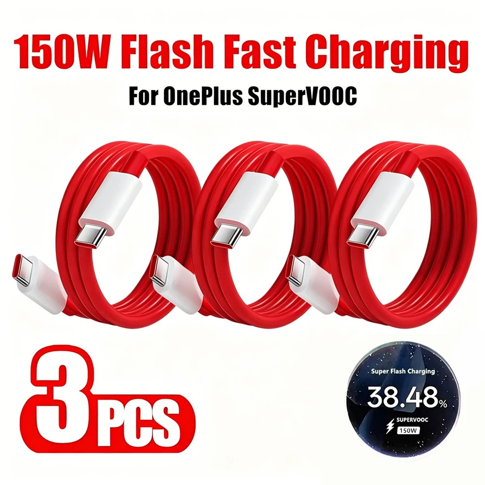 3PCS 150W Dual USB-C Super Fast Charging Cable For OnePlus 9 10 Pro 11 12 13 15 Nord CE 2T 3 4 5 6 N300 Type C Quick Charge Line