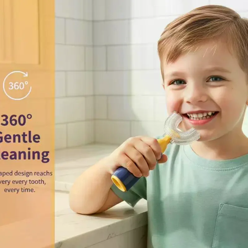 U Shaped Toothbrush For Kids Manual Design Whole Mouth Coverage Soft Bristles Safe For Children