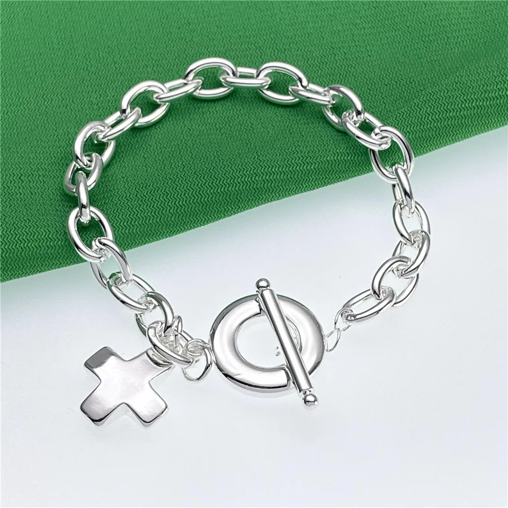 Original designer 925 sterling Silver custom Cross Bracelets for Women men fashion Jewelry Wedding Engagement party Couple gifts