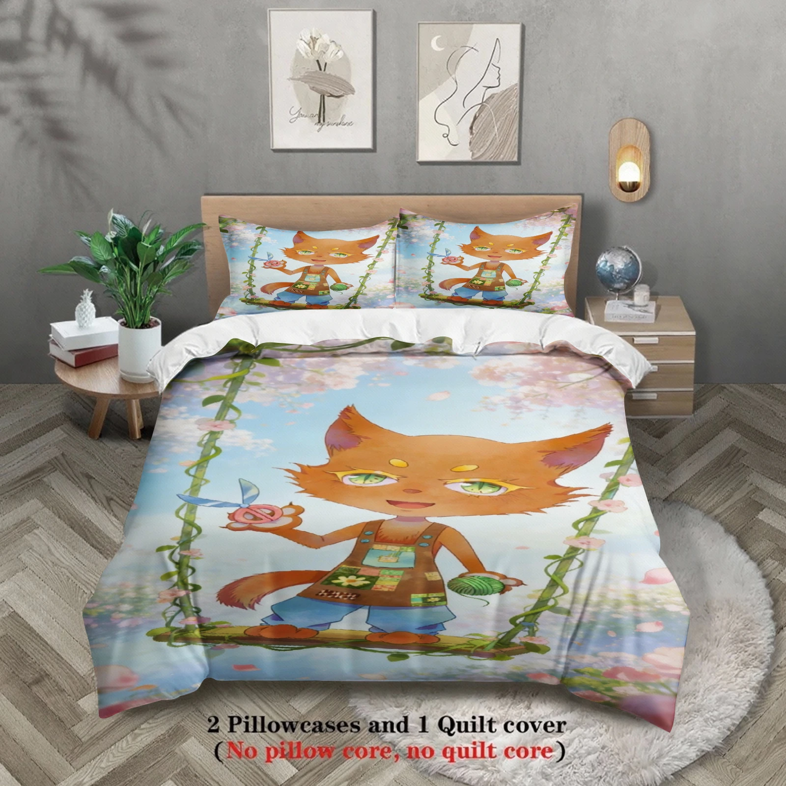 

Softville Cozy Town Cute Fern the Quilt Fox Bedding Set With Duvet Cover & Pillowcase For Children's Bedroom Decor