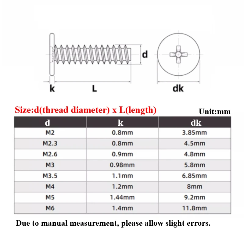 M2 M2.3 M2.6 M3 M3.5 304 Stainless Steel Cross Flat Head Self Tapping Screw CB Ultra-thin Head Flat Tail Wood Screw 3mm-30mm