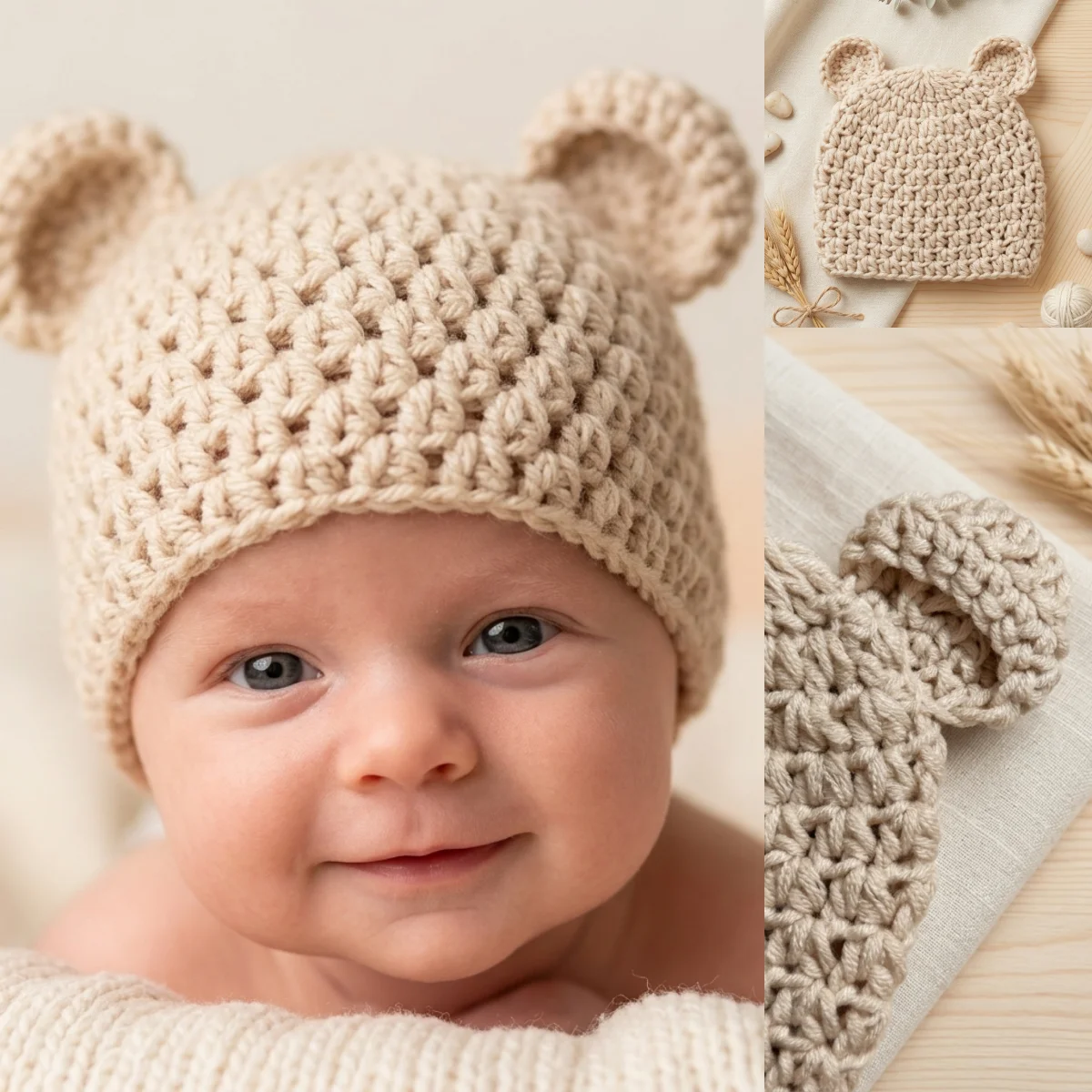 Cute Handmade Newborn Baby Boy Girl Crochet Bear Ear Hat Bonnet Photography Prop Infant Photo Shoot Studio Accessories
