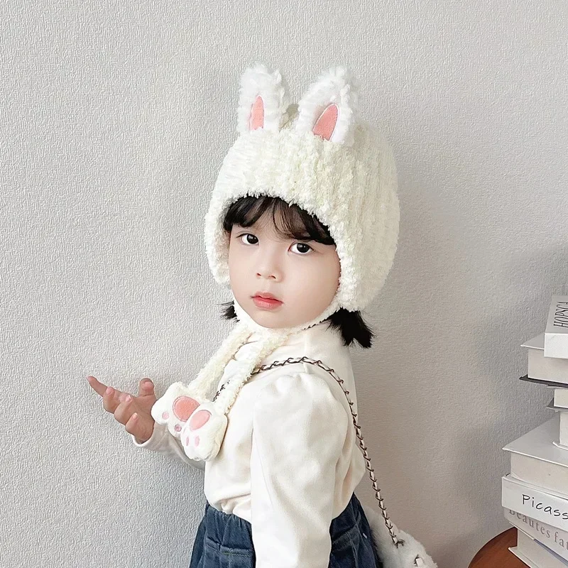 Furry Warm Sweet Cartoon Beanie for Kids Boy Girl Cute Bear Frog Panda Crochet BonnetAutumn Winter Thicken Plush Knitted Hat