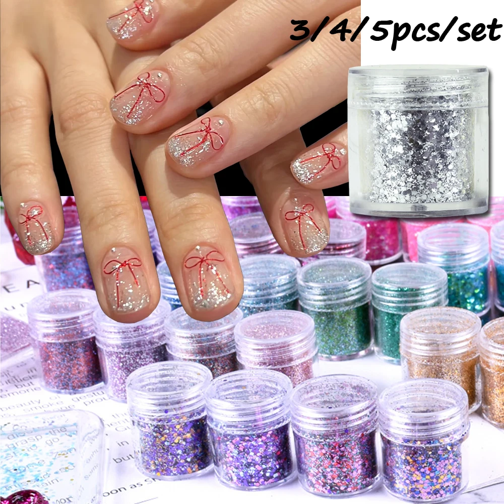 5/4/3Pcs Mermaid Polarized Nail Glitter Powder Different Shines Holographic Nail Art Dust Set 10 g/Jar Nail Sequins Decorations