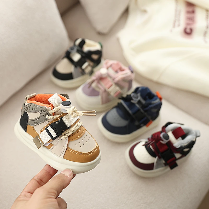 

Осенне-зимняя детская повседневная обувь для маленьких мальчиков и девочек, уличные теплые плюшевые нескользящие детские туфли на мягкой подошве для малышей