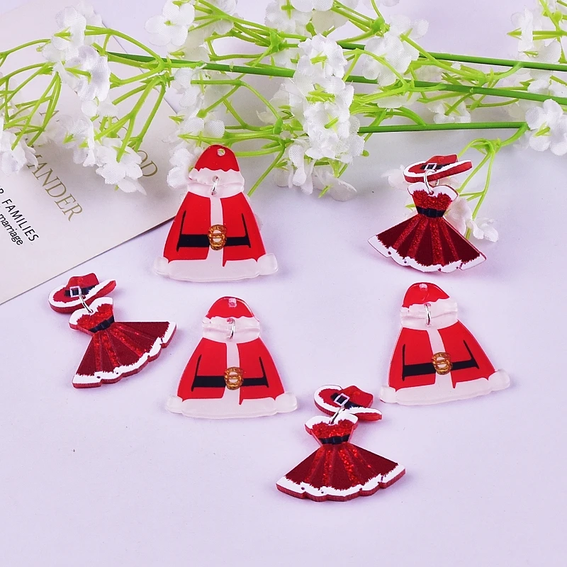 10pcs  Christmas Clothes Christmas Dresses Christmas Acrylic Charms Pendant for Women DIY Jewelry Making