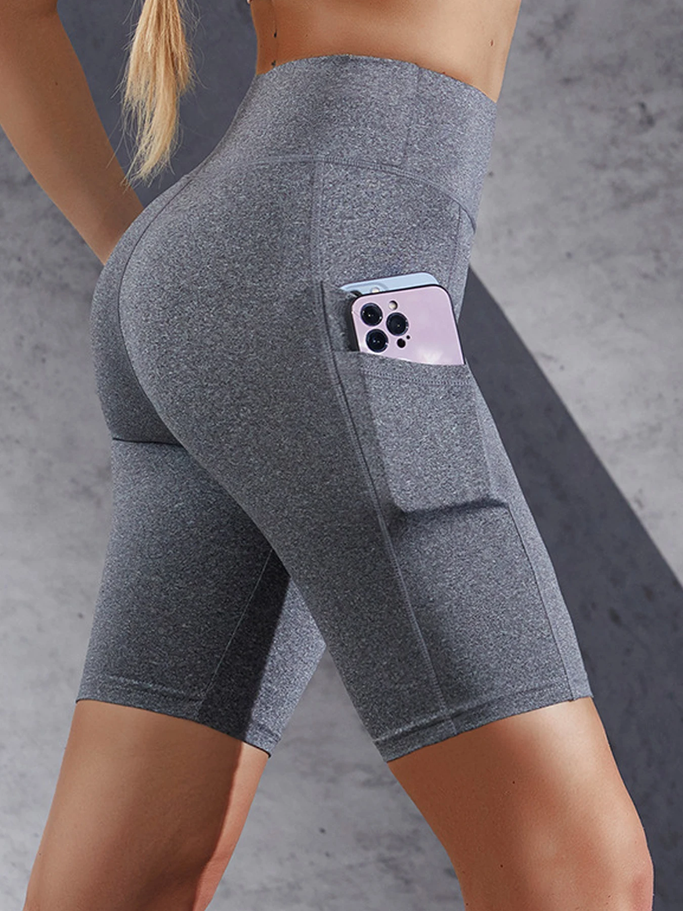 Side Pockets Solid Color Women Yoga Shorts Jogging Running Fitness Sportswear High-waist Sporty Shorts Skinny Shorts