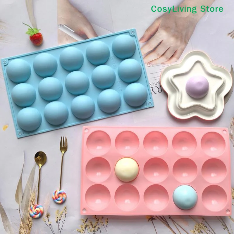 [CL]1Pcs Half Ball Mold 6/15/24 Holes Hemisphere Silicone Baking Mold For Hot Chocolate Bomb Cocoa Dome Mousse Ice Cream Tool