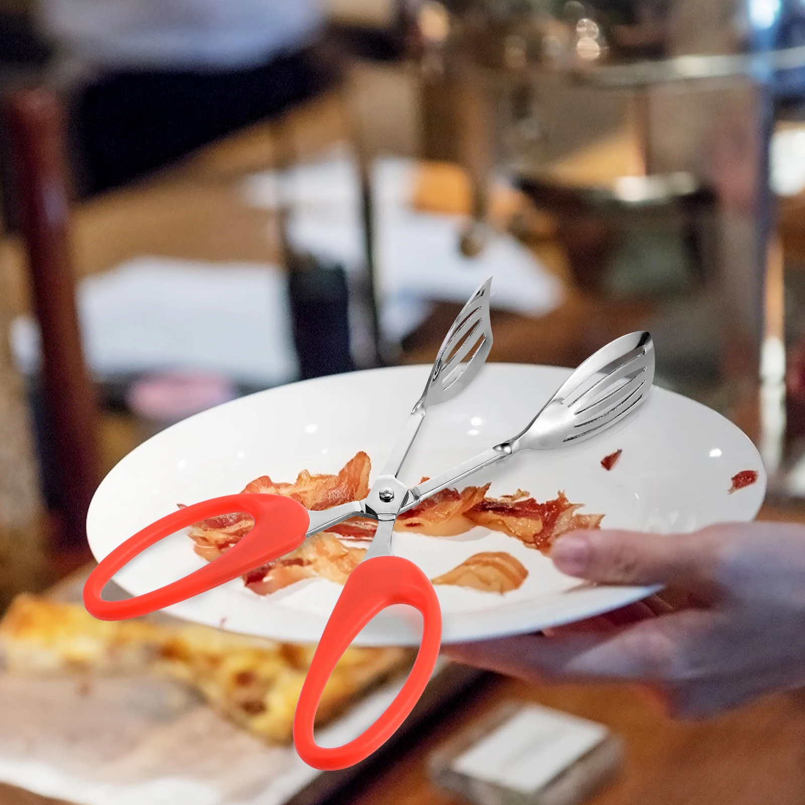 

Scissors-type Dish Clip Frying Tong Salad Buffet Tongs Restaurant Clamp Red Locking Food