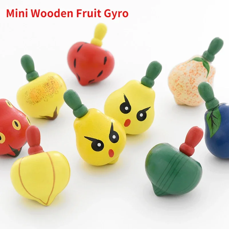 Mini Wooden Fruit Top Children Rotating Cute Small Top Fun Novelty Educational Toys Adult Fingertips Decompression Desktop Games