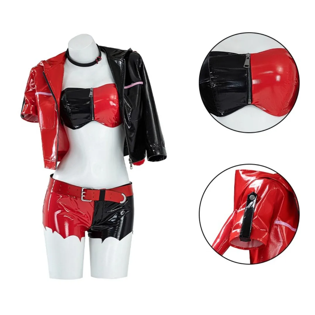 

Female Quinn Cosplay Costume Joker Roleplay Fantasia Black Red Jacket Coat Short Halloween Carnival Roleplay Suit