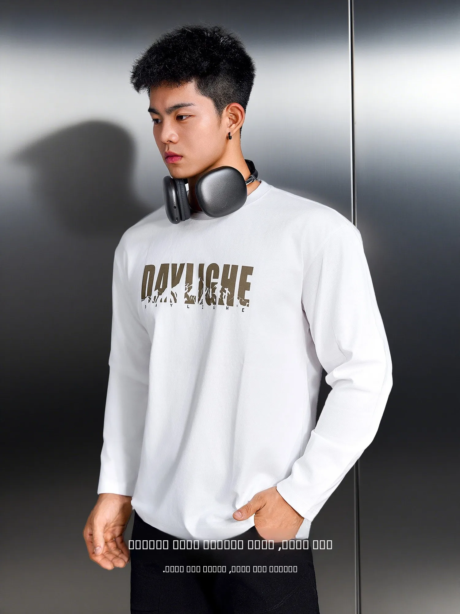 

MooCube Men's Long Sve T-irt Loose Fit Simple Design Quali Sportswear Comfortable Cotton Polyester Blend round Ne