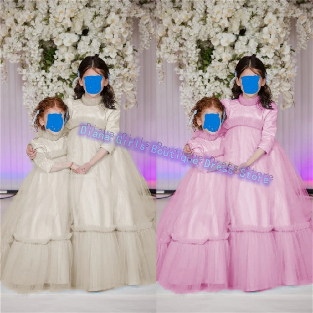 

Quality Baptism Blue First Communion Gowns Tulle Fluffy Flower Girl Dress For Kids Wedding Party Birthday Evening Ball Gowns