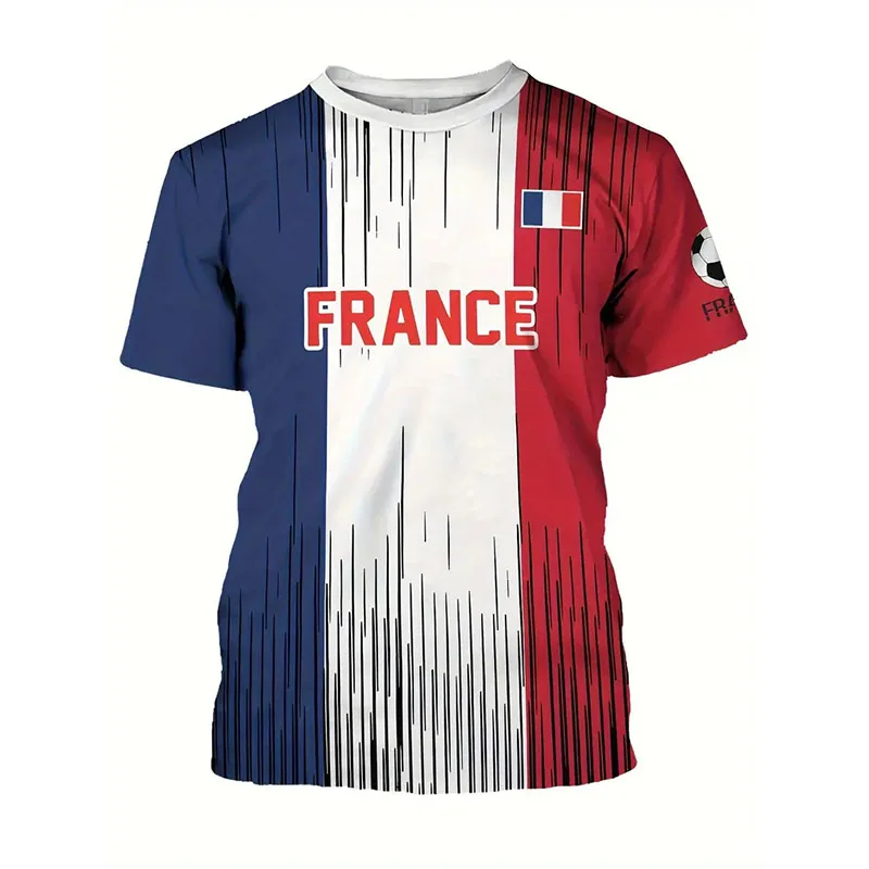 France Retro Flag Print T-shirt Street Casual Harajuku Men's Clothing Oversized T Shirts Football Cock Harajuku Pattern Tee Top