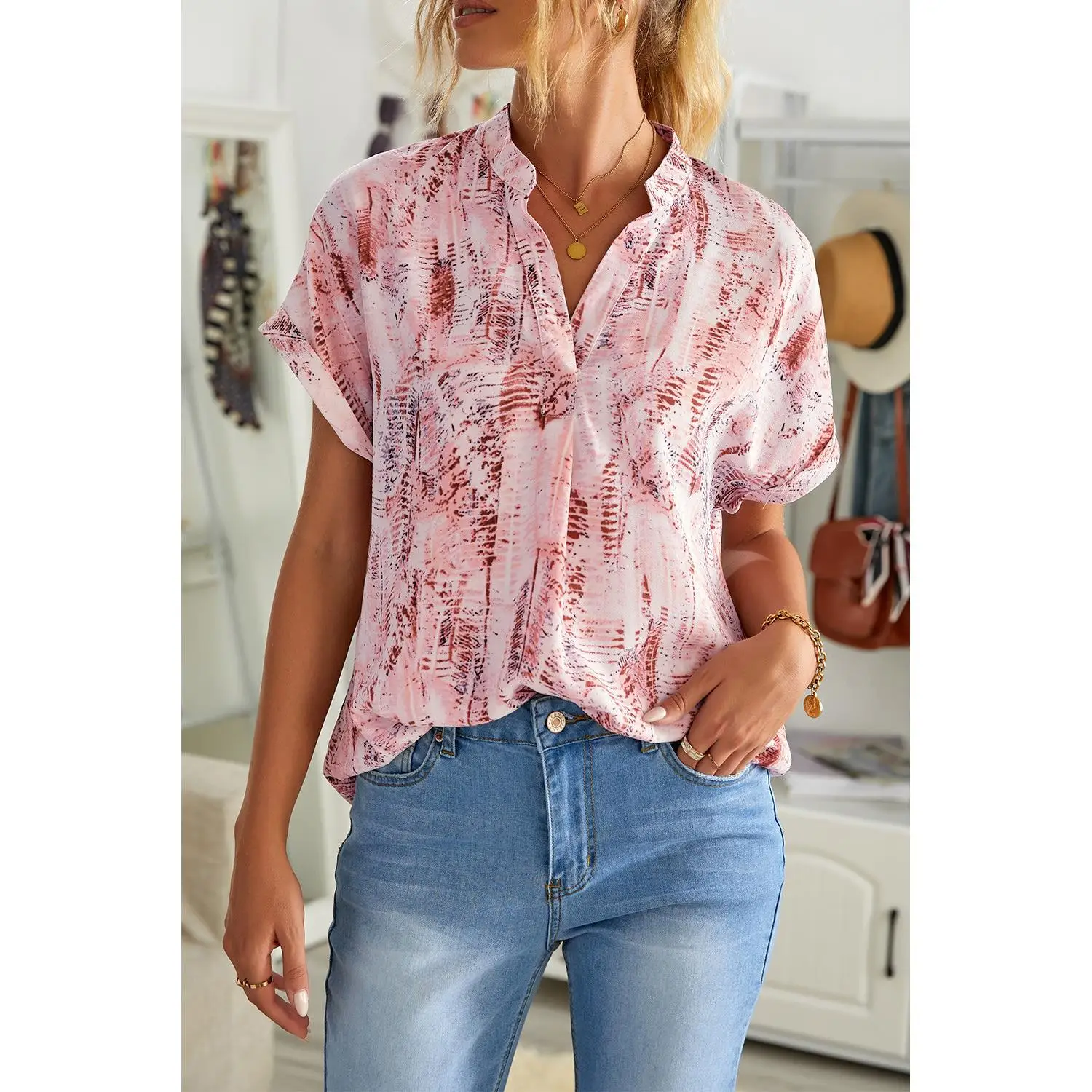 Dames bedrukte top irt polyestervezel ort Sve regular fit zomer faion casual bedrukt ontwerp polyester stof