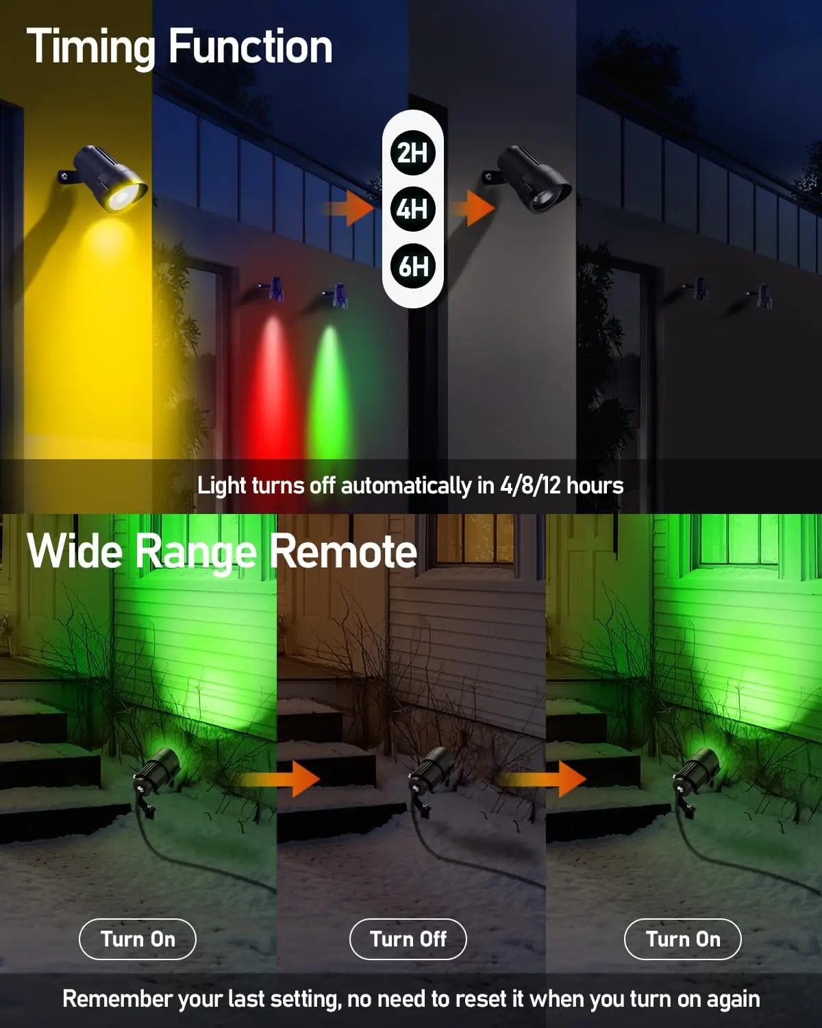 12W RGBWW Outdoor LED Spotlight with Remote, Timer, Dimmable, Waterproof for Garden Christmas Decoration - 4 Pack