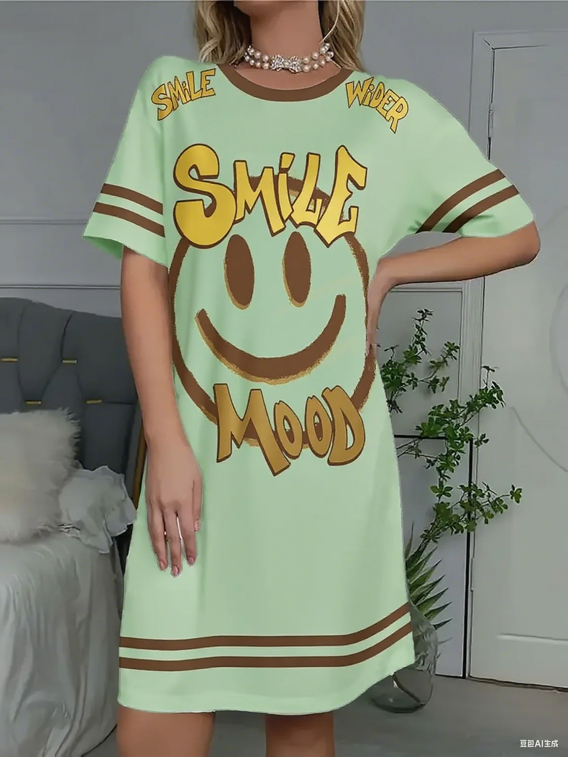 الصيف المرأة تي شيرت فستان حجم كبير وجه مبتسم غير رسمي رقم 23 مطبوعة سيدة قصيرة الأكمام البلوز فساتين النساء الملابس