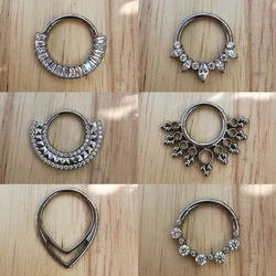 16G Implant Grade Titanium Hinged Segment Ring Clicker for Nose Daith Septum Earring Piercing Jewelry with CZ Gem