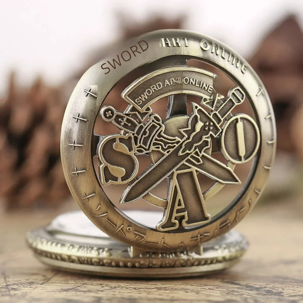 Classic Retro Hollowed-Out Double Swords Pocket Watch