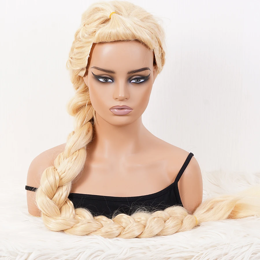 Qp Hair Straight Cosplay Princess 3X Braided Extra Long 140cm Blonde Color Synthetic long briad Wig