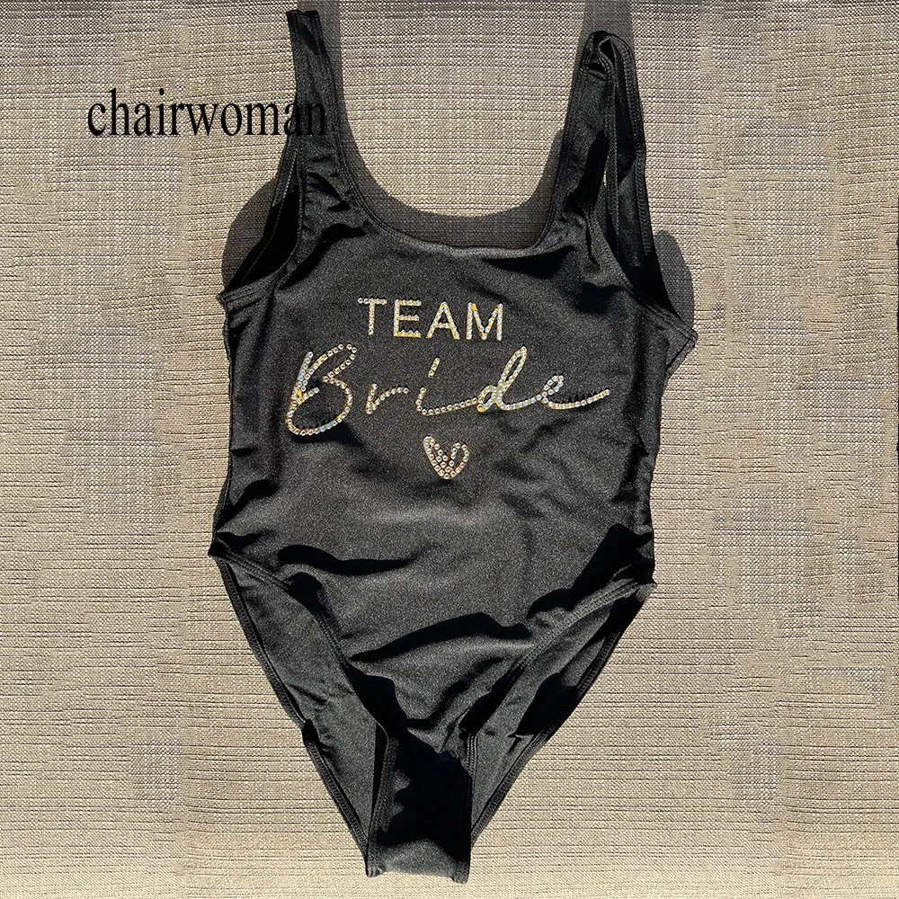 

S-3XL Team Bride One-Piece Swimsuit With Rehinstone Bridal Swimwear Women Bachelor Party Bathing Suit Beachwear Swimming Suit