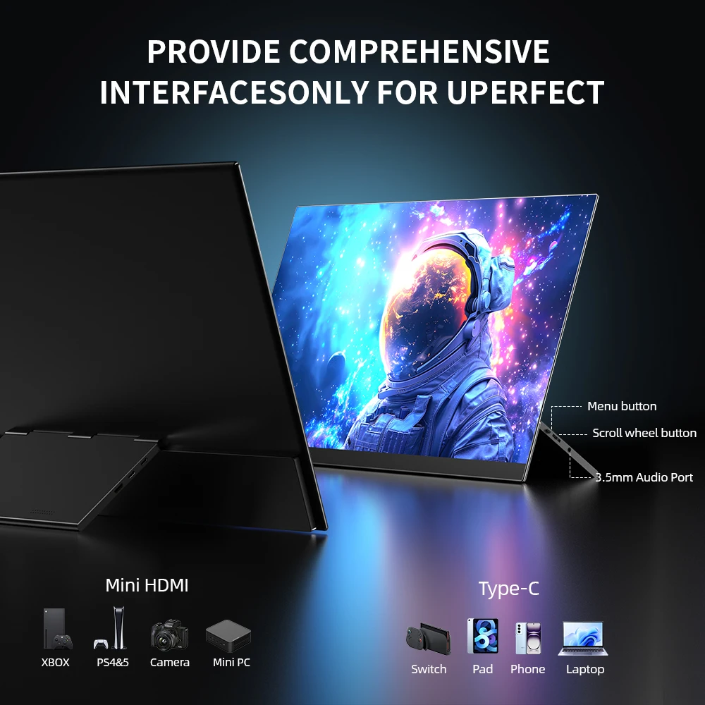TCDSTAR Custom Resolution Portable Display 23.8 Inch 1080P 75Hz Laptop Extended Screen Portable Monitor For PC & Mobile