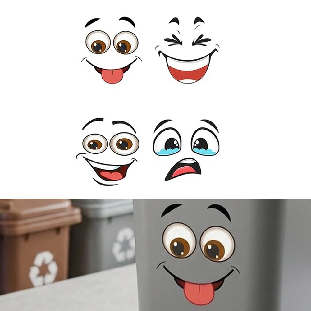 For Wheelie Bin Stickers 15x32 Inch Vinyl Funny Emoticon Decals for Trash Can Decoration Outdoor Indoor Weather Resistant