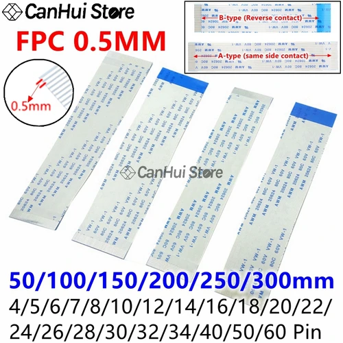 Imagen 1 del producto 10 piezas 0,5 MM FPC FFC Cable plano Flexible tipo A/B 50/100/150/200/250/300mm 4P 5/6/7/8/10/14/16/18/20/22/26/28/30/32/34/40/50/60PIN