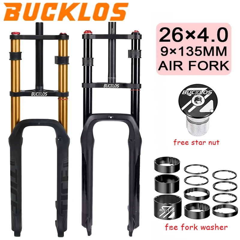 BUCKLOS 26 * 4,0 Fahrradgabel Doppelschulter-E-Bike-Gabel 9 * 135 mm 26 Strand-Schnee-Fahrradgabeln 4,0 Reifen BMX-Gabeln 180 mm Trave