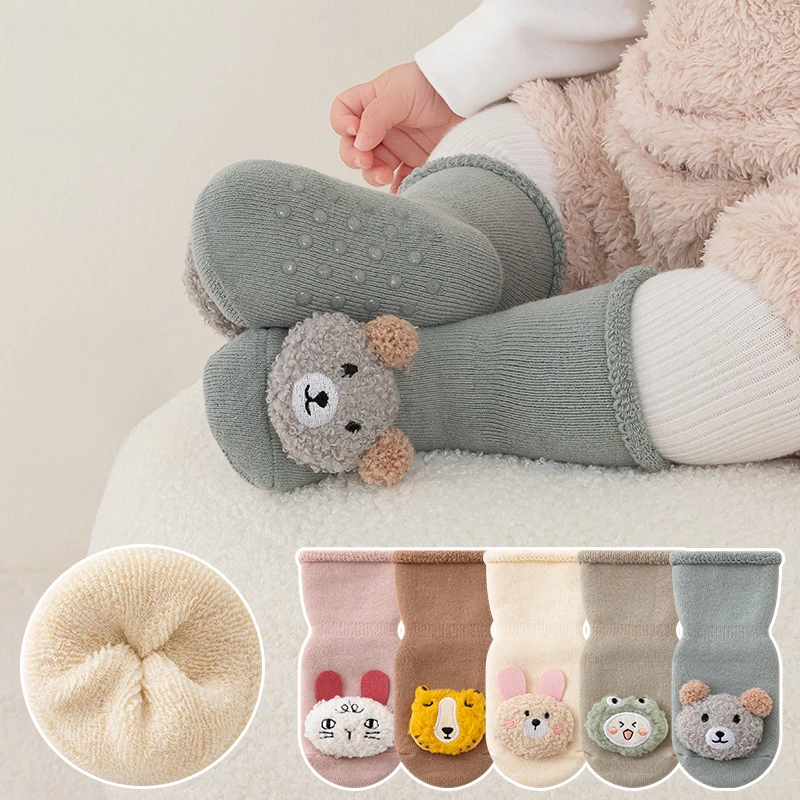 0-3Years Newborn Baby Girl Boy Socks Cute Cartoon Animal Socks Non-slip Kids Floor Socks Winter Warm Socks for Infant Toddler