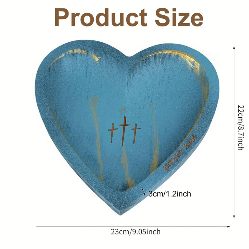 祈りのボウル木製祈りのボウル祈りカード付きハート装飾ボウルクロスクリスチャンギフト宗教ギフト女性のための