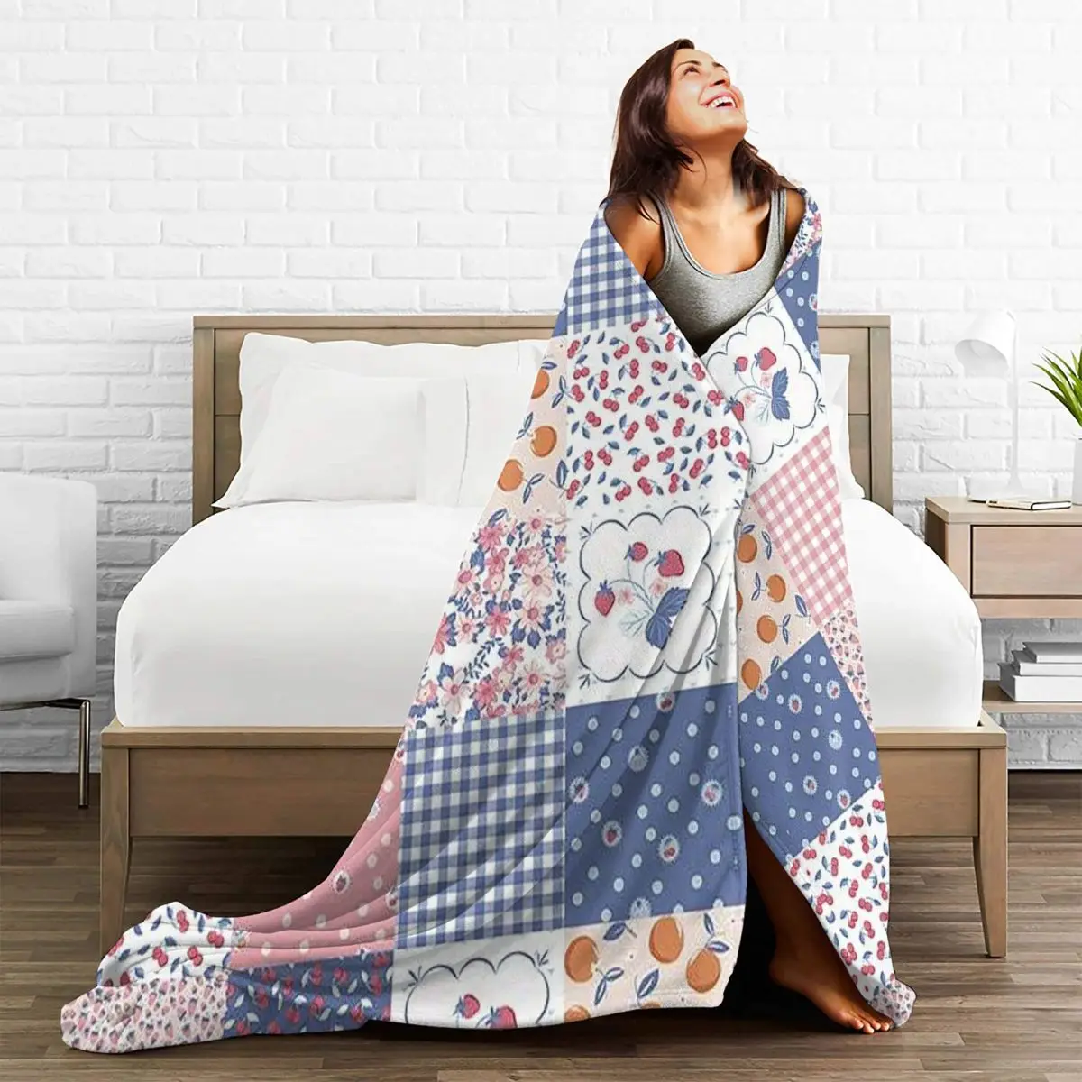 Patchwork Quilt By Tea With Xanthe Blankets Soft Warm Flannel Throw Blanket Plush for Bed Living room Picnic Travel Home Couch