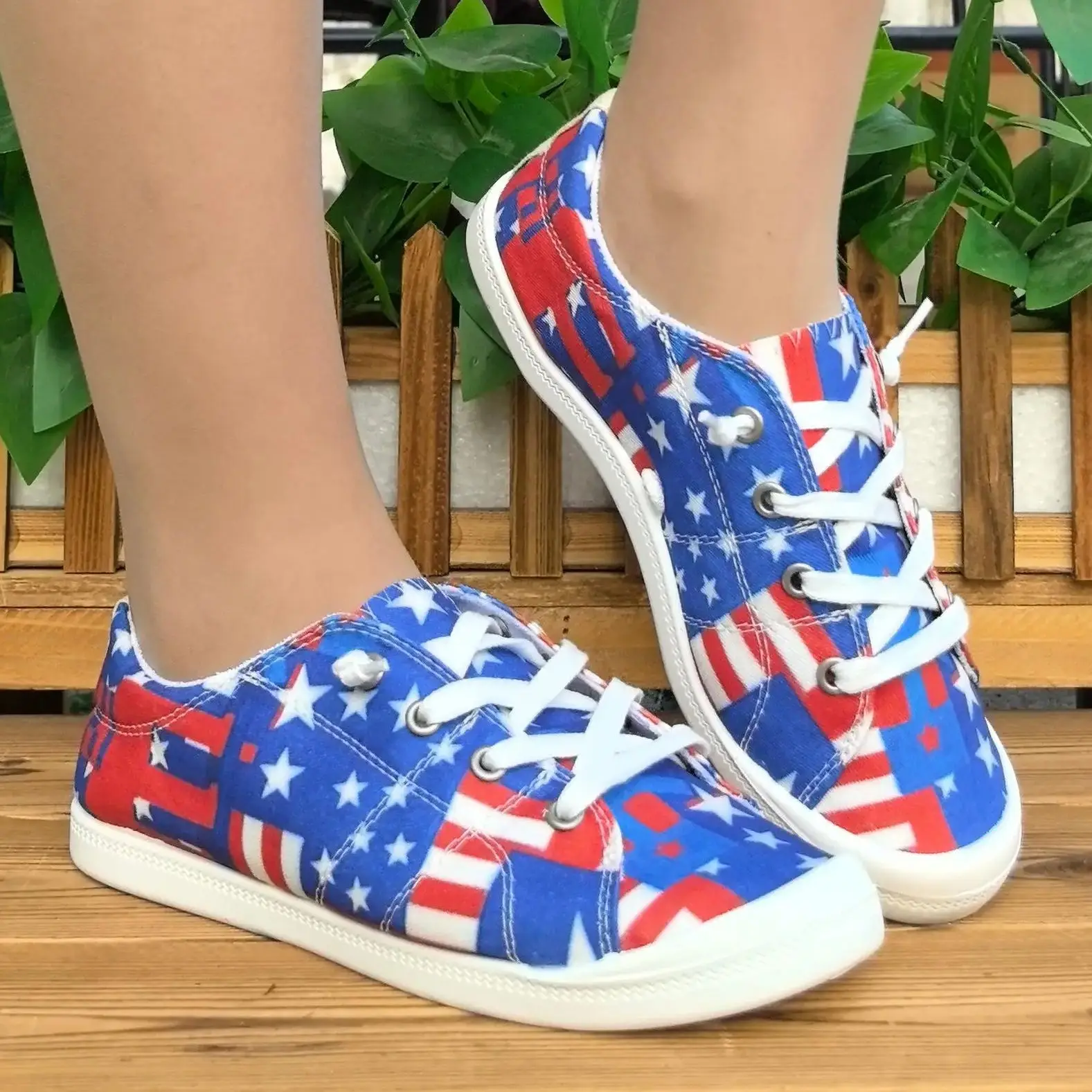 

Women's Spring and Summer New Four-Season Fashion Trbottomy American Independence Day Stripesd Star Print Casual Shoes, Comfortable Shallow Mouth Low-Cut Soft Sole Lightweight Breathable Large Size Women's Shoes