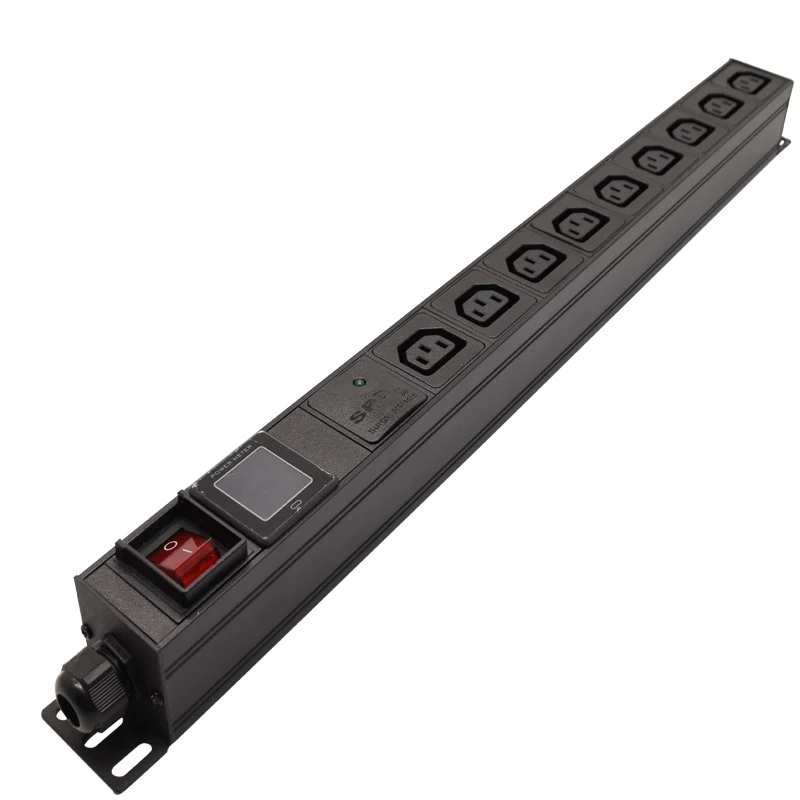 

PDU Power Strip Network Cabinet Rack 16A Electric 9 Unit C13 Outlet with switch Ammeter display SPD Socket