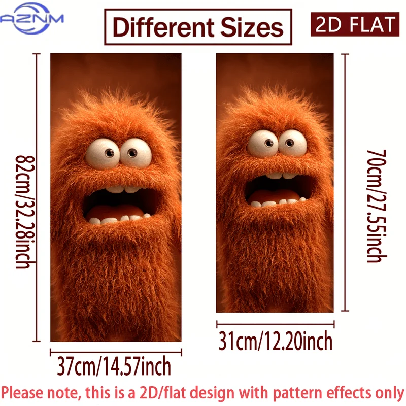 Self-Adhesive PVC Decorative Sticker Featuring a Humorous Orange Furry Monster, Suitable for Use on Trash Cans And Walls. This