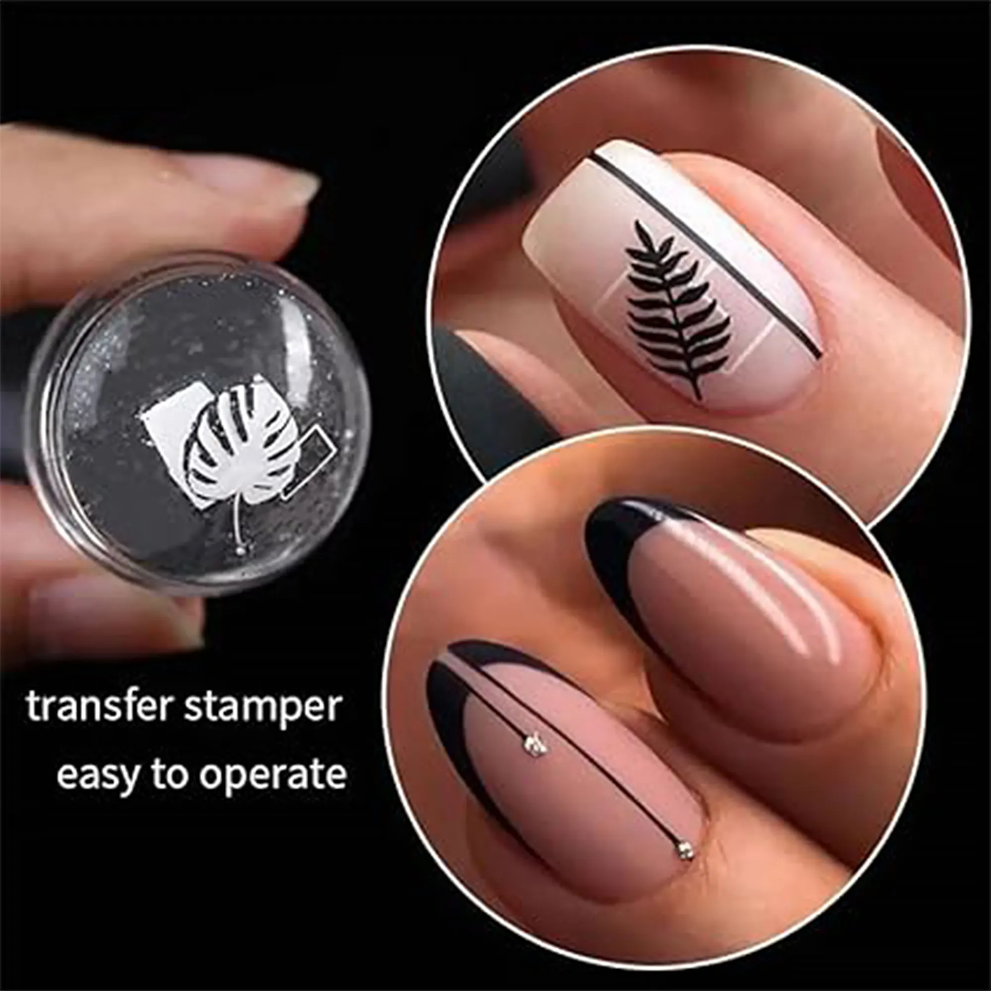 Transparentes Nail Art Stamping Kit. Französisches Spitzenwerkzeug, Nail Art Stamper Kit, transparentes Silikon-Stempelgelee mit Schaber
