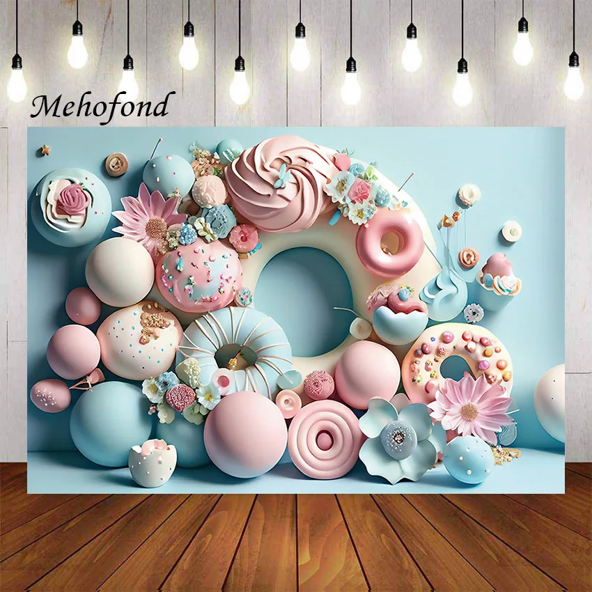 Mehofond Photography Background Sweet Donut Candy Balloon Floral Girl Birthday Cake Smash Portrait Decor Photo Backdrop Studio
