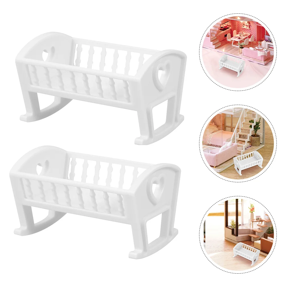 2 Pcs Crib Model House Furniture Bed Toy Decor Dollhouse Abs Babydoll Cradle for Dolls