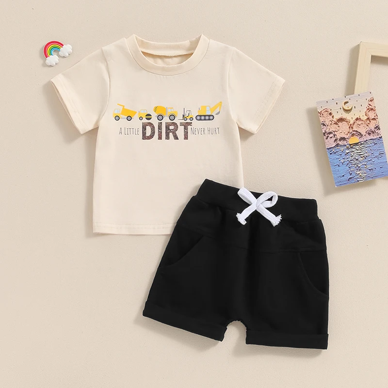 2024-03-27 Lioraitiin Baby Boys Summer Outfits Letter Print Short Sleeves T-Shirt and Elastic Shorts Vacation Clothes Set