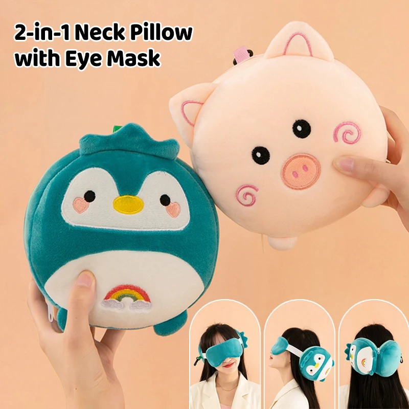 

Cartoon 2-In-1 Neck Pillow With Eye Mask Cute Plush Doll Travel Pillow Portable Office Desk Pillow Birthday Gift