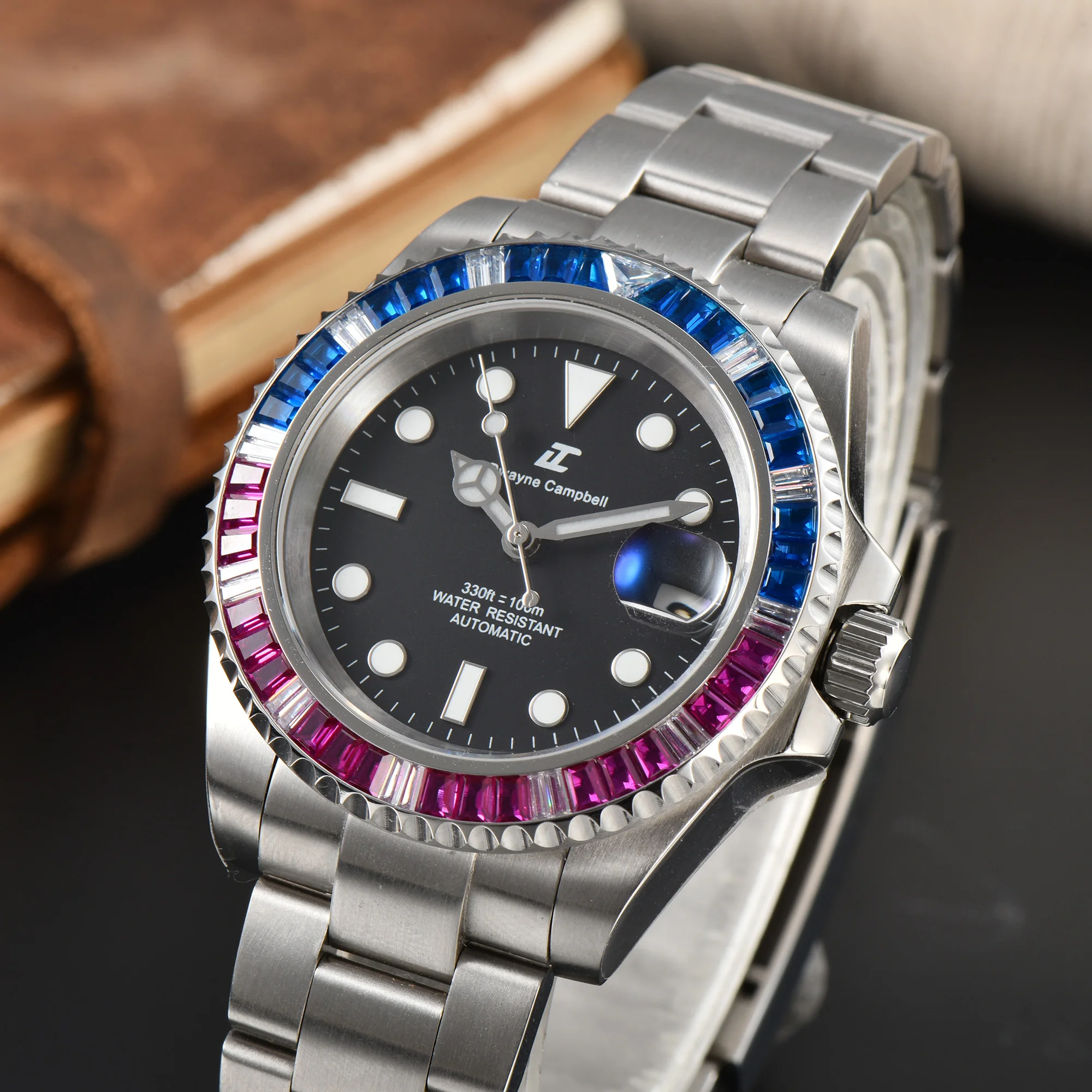 Reloj mecánico de 40,5 mm con movimiento NH35, cristal de zafiro resistente al agua, pantalla luminosa, reloj de pulsera de moda para hombre