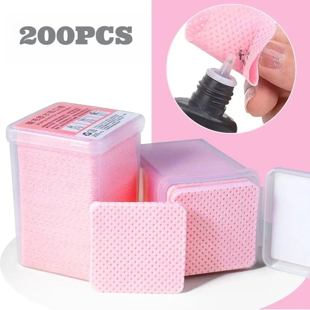 200 ピース/パック新ファッションネイルリムーバーワイプ使い捨てピンク & ホワイト爪ポリッシュ接着剤クリーナーワイプ綿マニキュアクリーニングツール