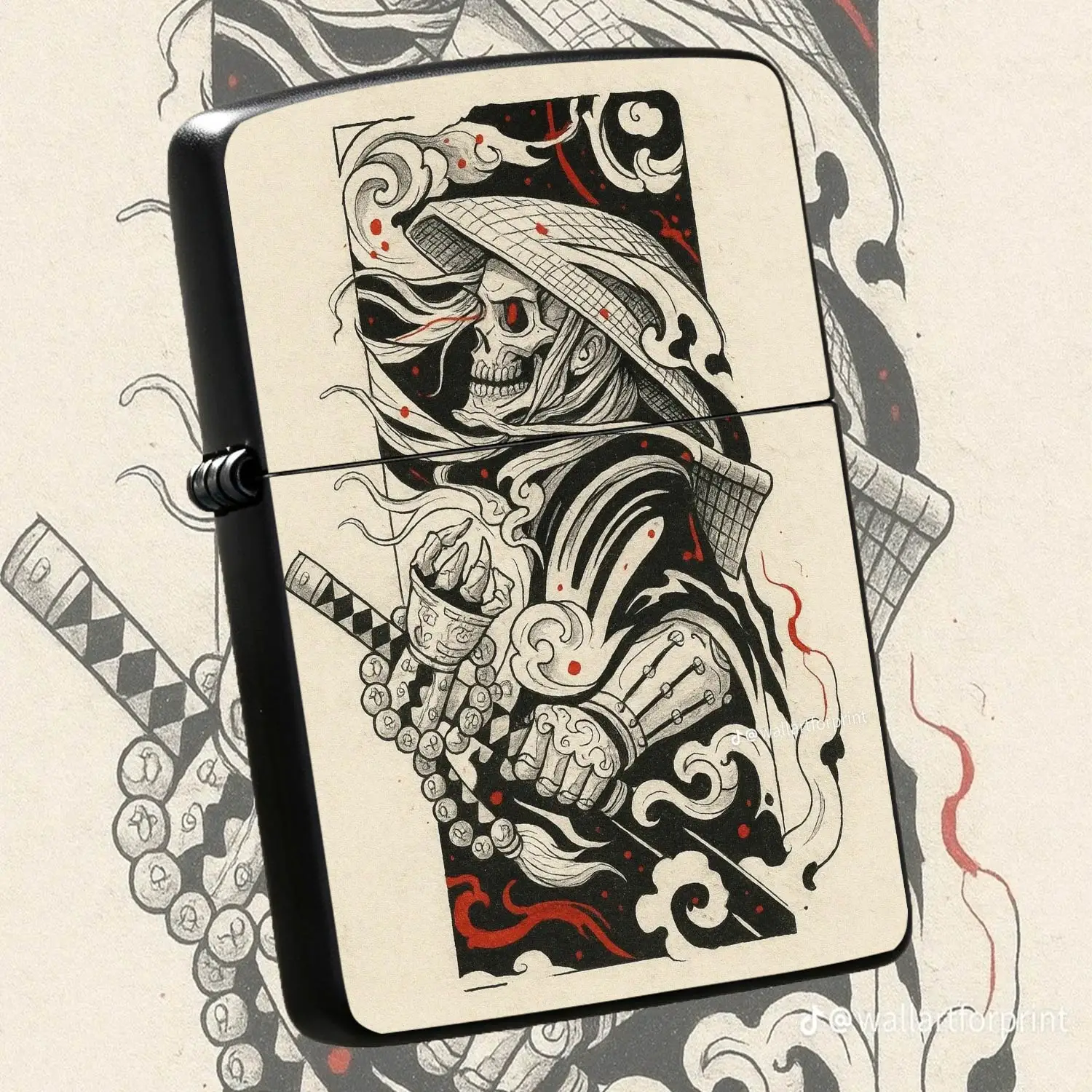 Creative Ukiyo-E Style Skeleton Ronin Lighter, Exquisite Traditional Japanese Pattern Art Portable Daily Use Item, Unique Stylish Accessory For Urban Trendsetters, Ideal Present For Outdoor Gathering Commute, Distinctive Collectible Decor P