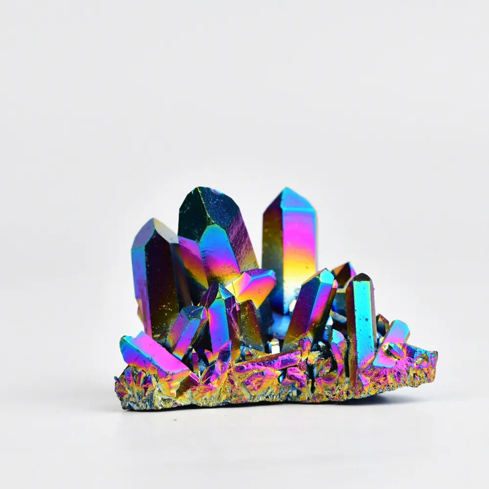 1PC Natural Rainbow Aura Titanium Quartz Crystal Cluster Specimen Healing Stones