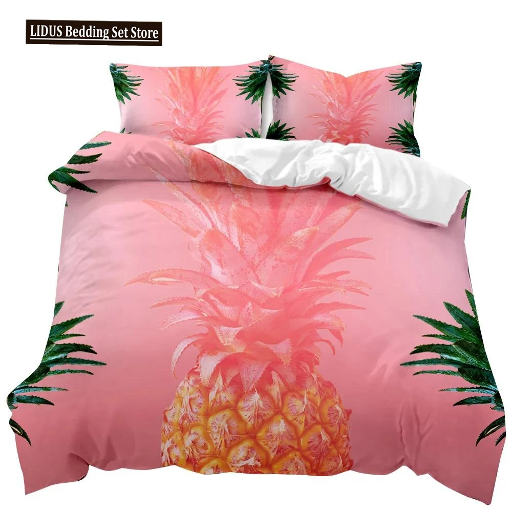 

Pineapple Duvet Cover Set White Twin Bedding Set Teen Adults Yellow Abstract Tropical Fruits Pineapple Polyester Comforter Cover