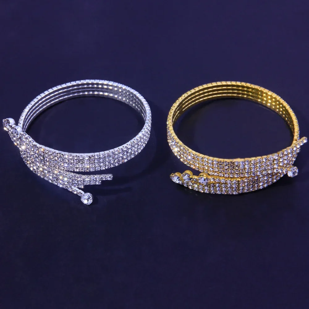 Stonefans Fshion Rhinestone Open Bracelet Bangle for Women Simple Designer Accessories Elegant Multi Layer Hands Jewelry Gift